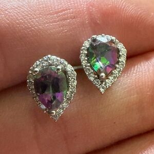 Mystic Topaz Sterling Silver Stud Earrings: Oval CZ Solitaire 925